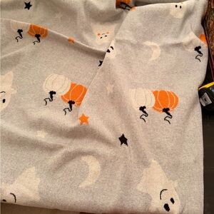 Halloween Pumpkin & Ghost Plush Throw Blanket - Gray & Orange